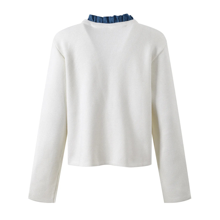 Denim Patchwork Ruffle Cardigan Winteres