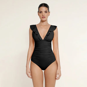 Ruffle-Shoulder Lace-Up Bikini Winteres