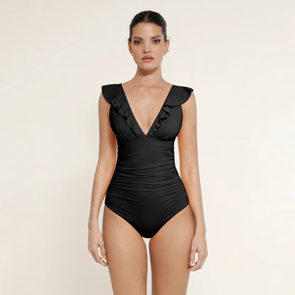 Ruffle-Shoulder Lace-Up Bikini Winteres