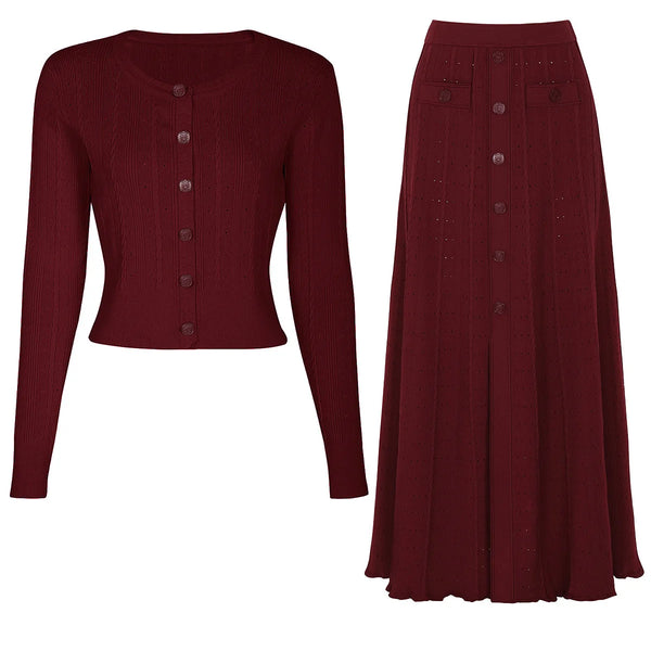 Single-Breasted Cardigan & Skirt Set Winteres