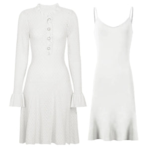 Flared Sleeve Dress & Slip Knit Set Winteres