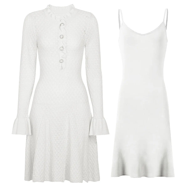 Flared Sleeve Dress & Slip Knit Set Winteres