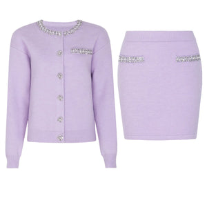 Rhinestone Cardigan & Mini Skirt Set Winteres
