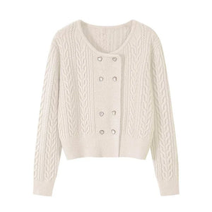 Cable Double-Breasted Crew-Neck Cardigan Winteres