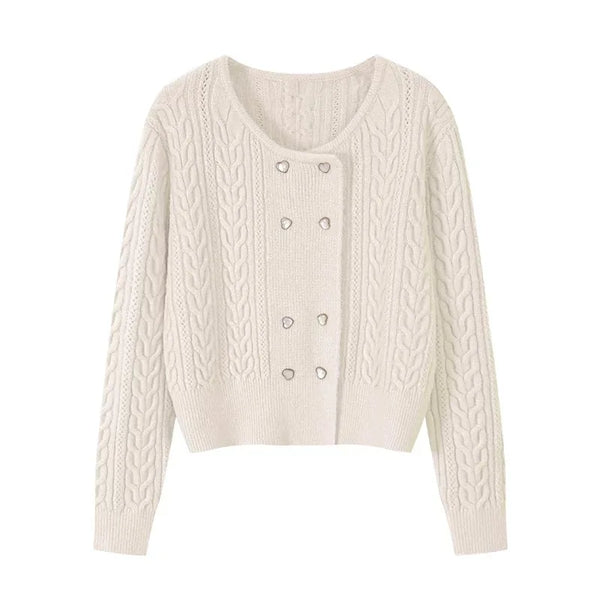 Cable Double-Breasted Crew-Neck Cardigan Winteres