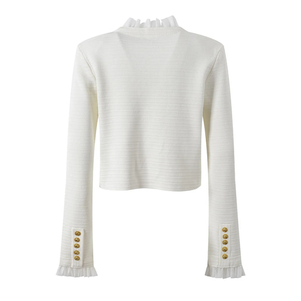 Elegant Ruffle Patchwork Cardigan Winteres