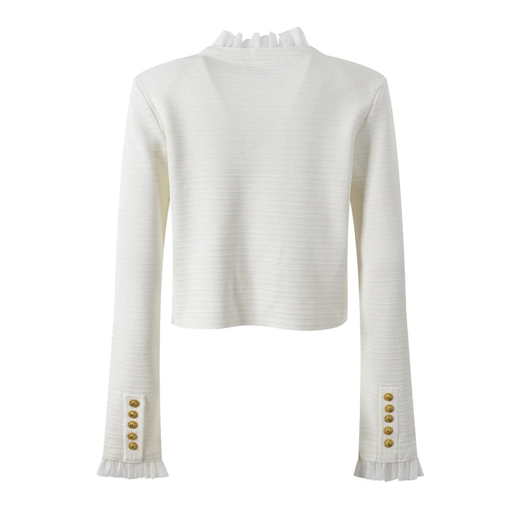 Elegant Ruffle Patchwork Cardigan Winteres