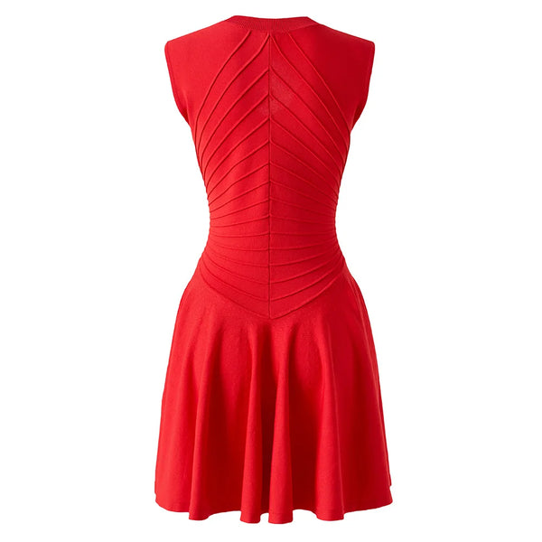 Red dress with pleated back on a white background