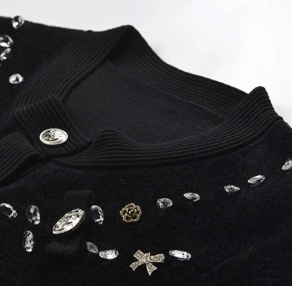 Rhinestone Knit O-Neck Cardigan Winteres