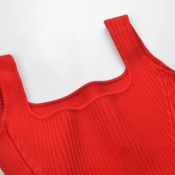 Red ribbed tank top on a white background