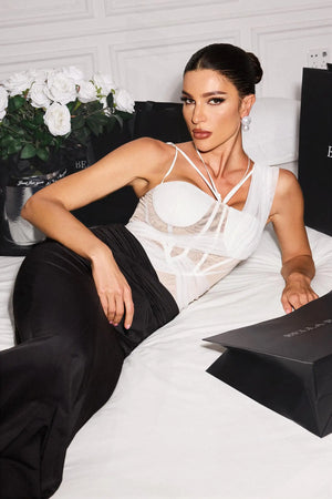 Women Sexy Elegant White Top and Black Skirt Sleeveless Party Hollow Out Maxi Bodysuit Two Piece Set Bodycon Winteres