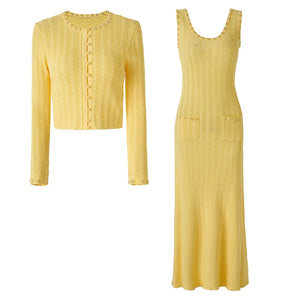 Beaded O-Neck Cardigan & Maxi Dress Set Winteres