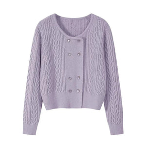 Cable Double-Breasted Crew-Neck Cardigan Winteres