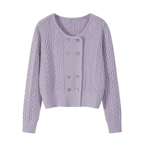 Cable Double-Breasted Crew-Neck Cardigan Winteres