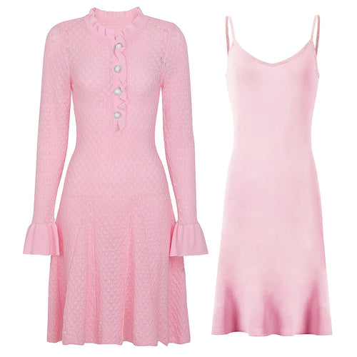 Flared Sleeve Dress & Slip Knit Set Winteres