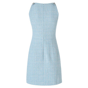 Light blue checkered dress on a white background