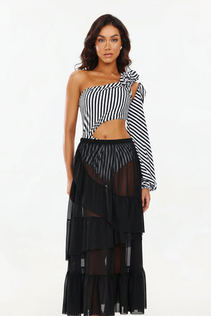 Women One Shoulder Flower Hollow Out Zabra Printed 3 Three Piece Swimwear Bikini Skirt Set With Cover up Beachwear Swimsuit Winteres