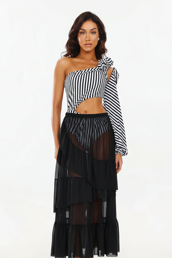 Women One Shoulder Flower Hollow Out Zabra Printed 3 Three Piece Swimwear Bikini Skirt Set With Cover up Beachwear Swimsuit Winteres