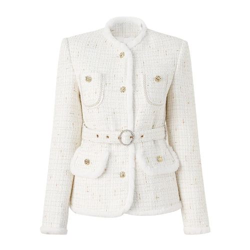 White Tweed Belted Jacket Winteres