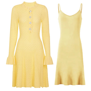 Flared Sleeve Dress & Slip Knit Set Winteres