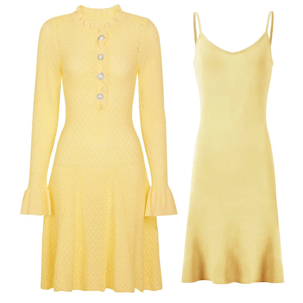 Flared Sleeve Dress & Slip Knit Set Winteres