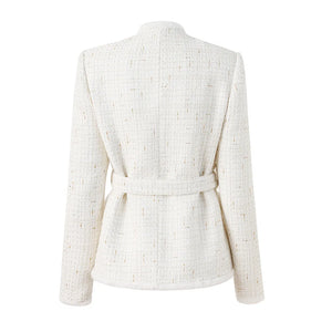 White Tweed Belted Jacket Winteres