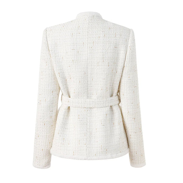White Tweed Belted Jacket Winteres