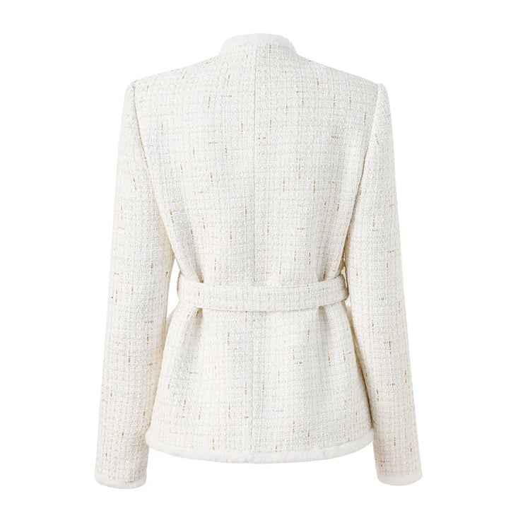 White Tweed Belted Jacket Winteres
