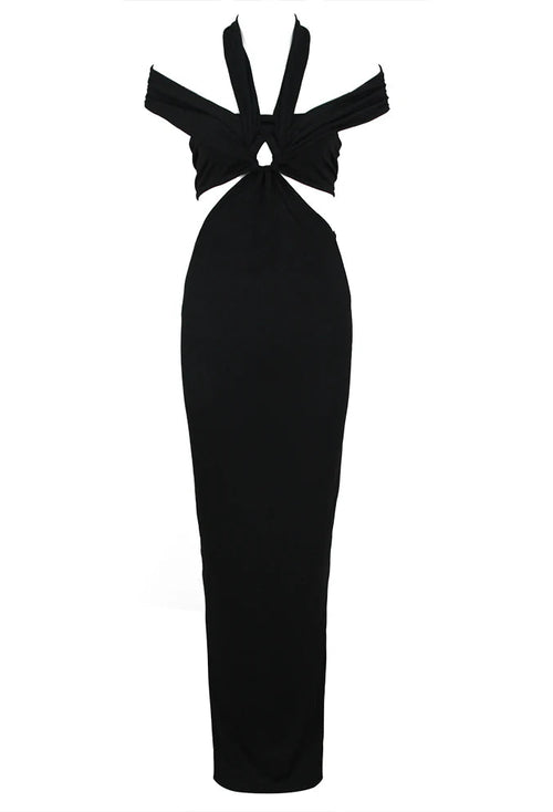Sexy Luxury Women Fashion Clothing Long Bodycon Dress Halter Cut-out Designer Night Club Dresses Winteres