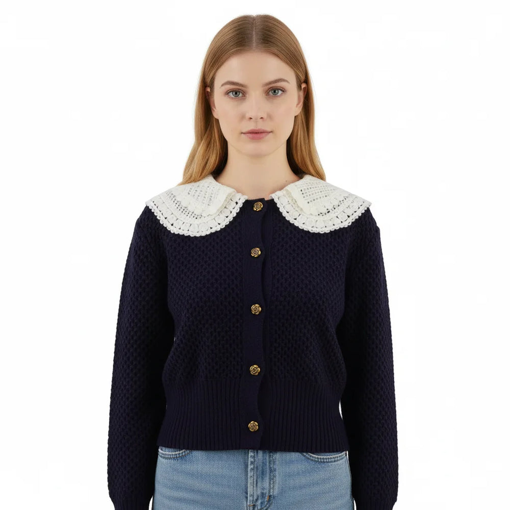 Peter Pan Collar Hollow-Out Knit Cardigan Winteres