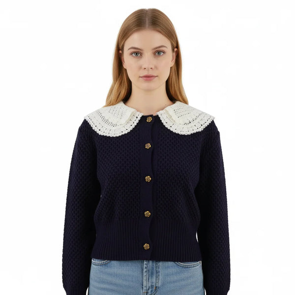 Peter Pan Collar Hollow-Out Knit Cardigan Winteres
