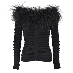 Feather Trim Boat Neck Sweater Winteres
