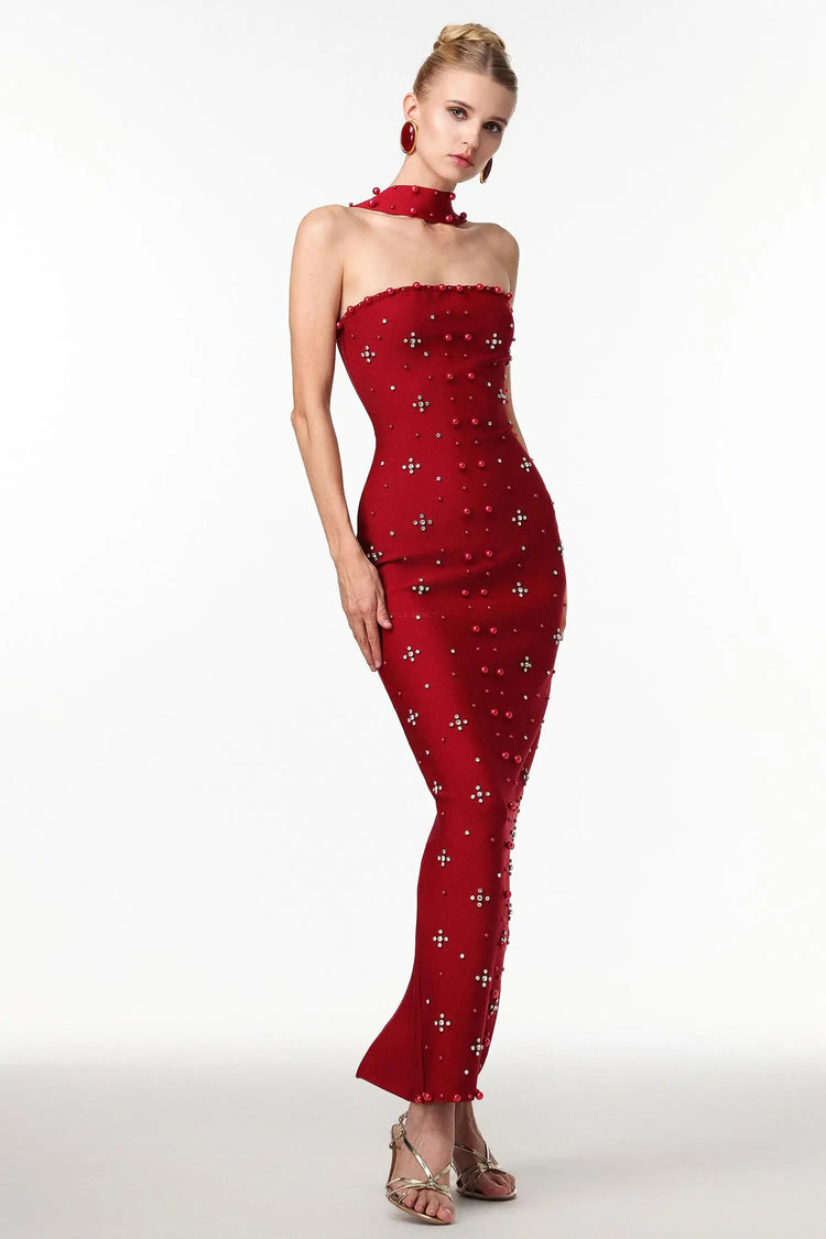 Women Chic INesya Sleeveless Pearl Wine Bandage Maxi Dress Ladies Bodycon Occassion Birthday Cocktail Prom Party Dresses – Winteres