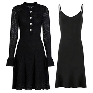 Flared Sleeve Dress & Slip Knit Set Winteres