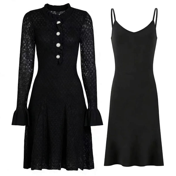 Flared Sleeve Dress & Slip Knit Set Winteres