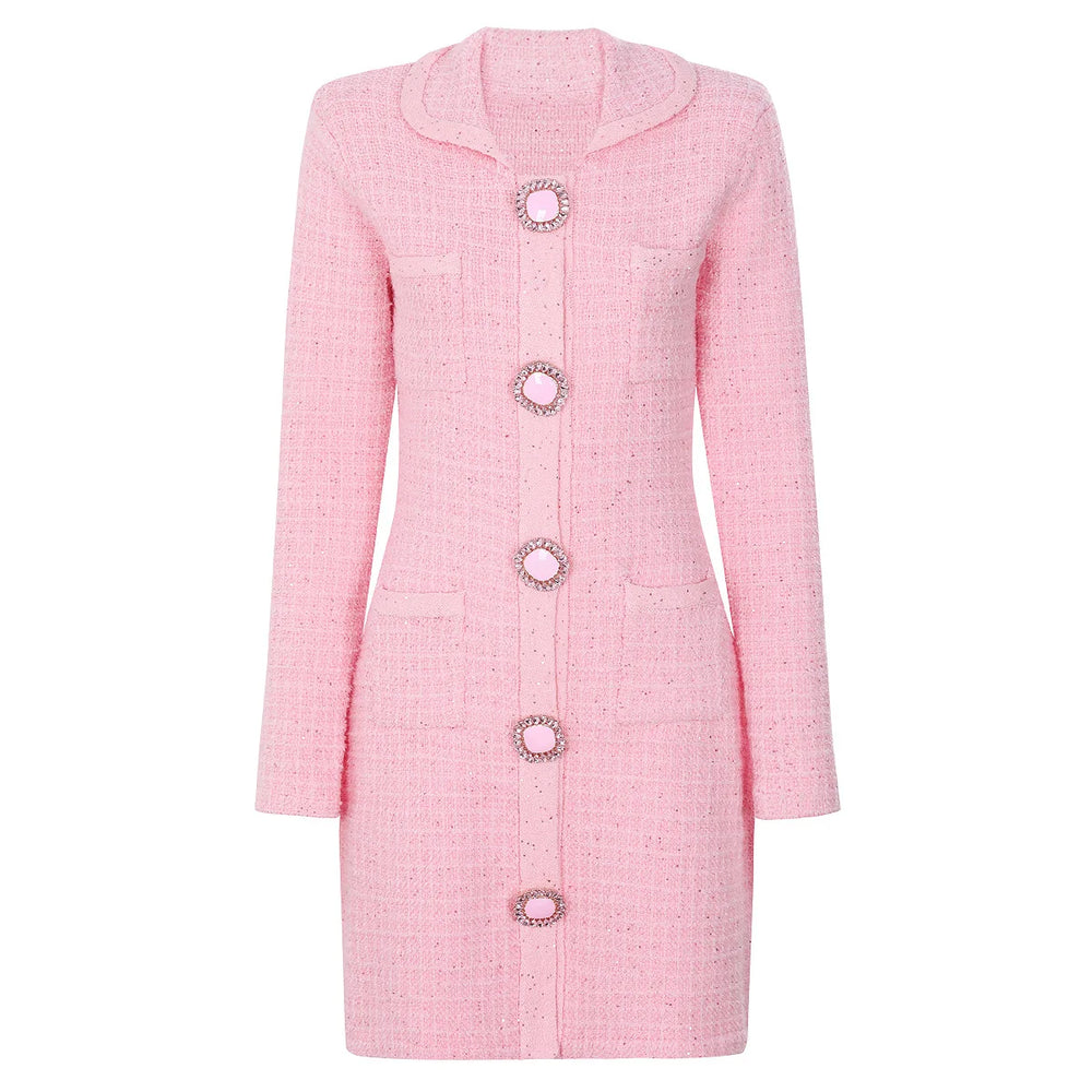 Pink coat with decorative buttons on a white background