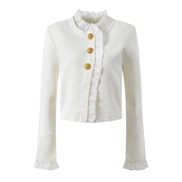 Elegant Ruffle Patchwork Cardigan Winteres