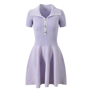 Lavender dress with a collar and buttons on a white background