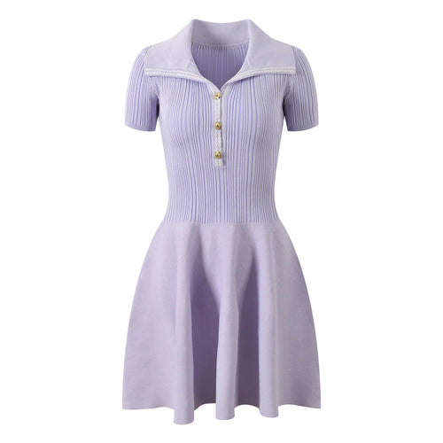 Lavender dress with a collar and buttons on a white background