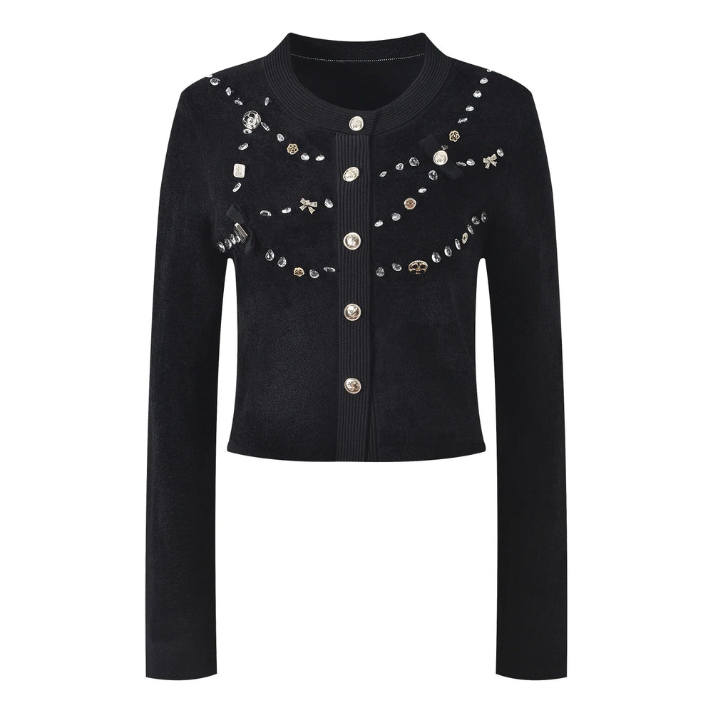 Rhinestone Knit O-Neck Cardigan Winteres