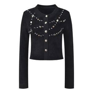 Rhinestone Knit O-Neck Cardigan Winteres