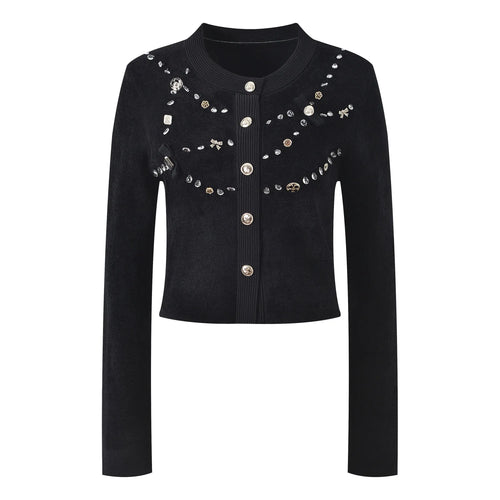 Rhinestone Knit O-Neck Cardigan Winteres