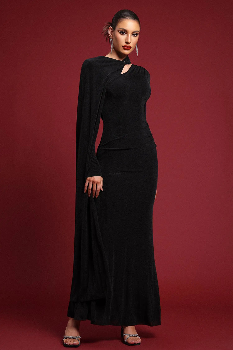 Women Chic IGerasa Elegant Contour Long Sleeve Asymmetrical Cape K Ladies Bodycon Occassion Birthday Cocktail Prom Party Dresses – Winteres