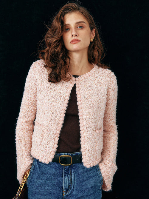 Elegant Casual Pink Knitted Cardigan Winteres
