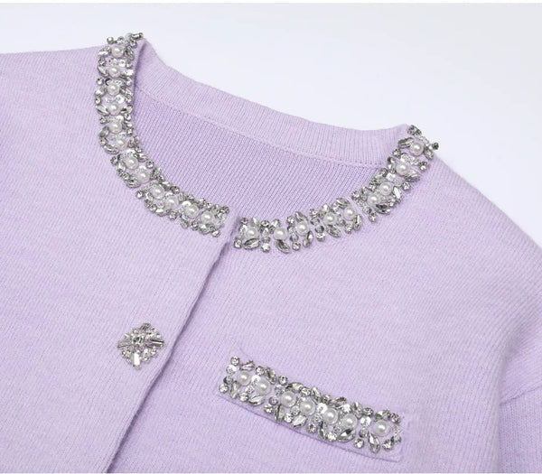 Rhinestone Cardigan & Mini Skirt Set Winteres