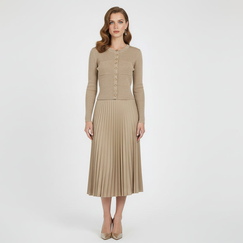 Slim Knit Sweater & Pleated Skirt Set Winteres