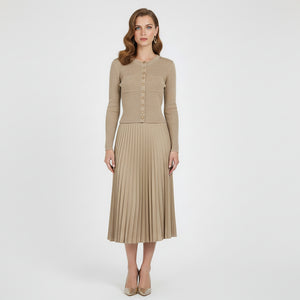 Slim Knit Sweater & Pleated Skirt Set Winteres
