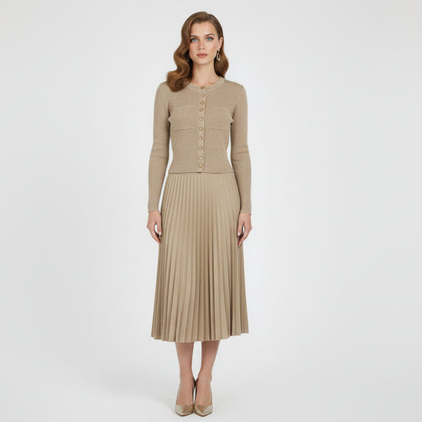 Slim Knit Sweater & Pleated Skirt Set Winteres