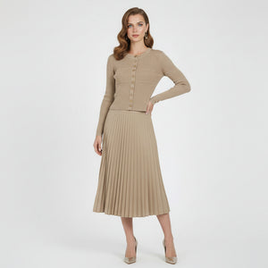 Slim Knit Sweater & Pleated Skirt Set Winteres