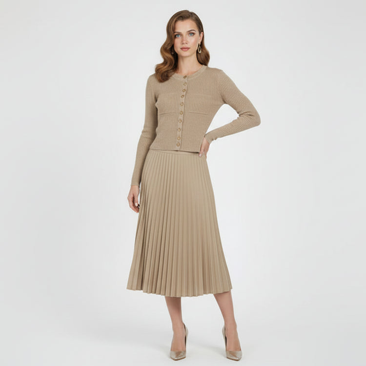 Slim Knit Sweater & Pleated Skirt Set Winteres